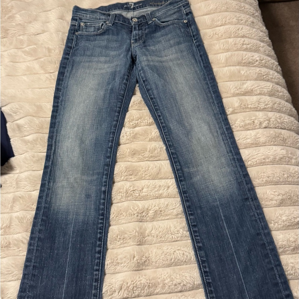 7 For All Mankind Women's Straight Leg Jeans in Faded Blue